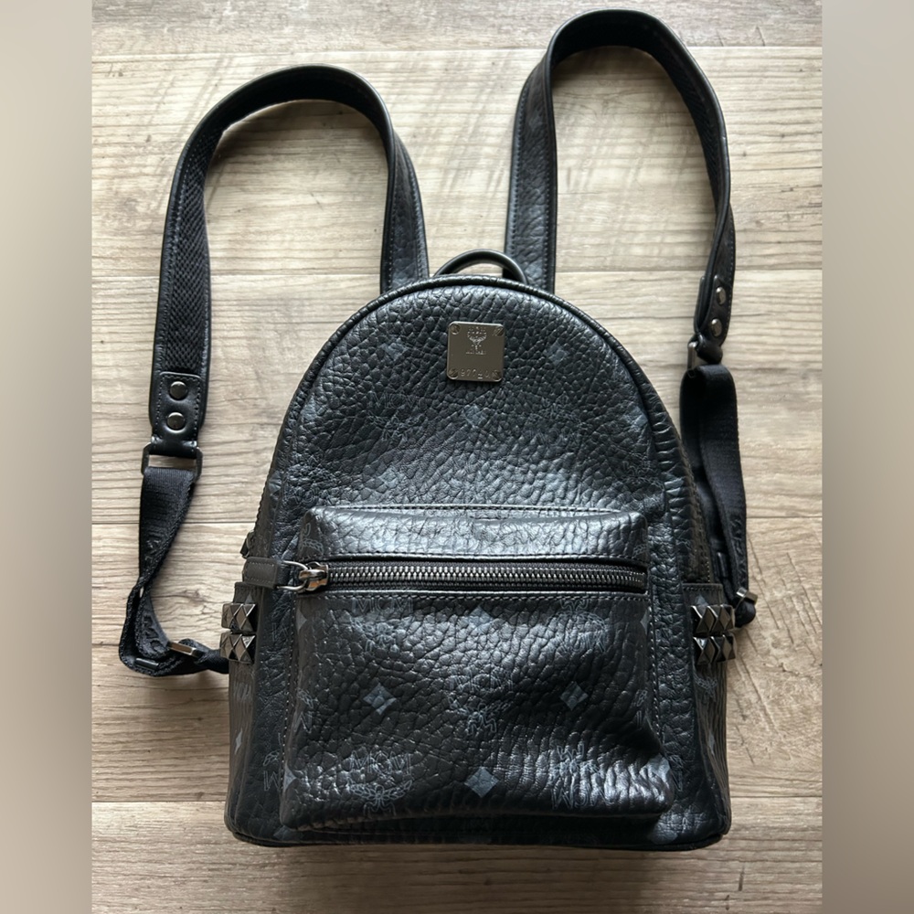 MCM Visetos Stud Black Leather Backpack $980